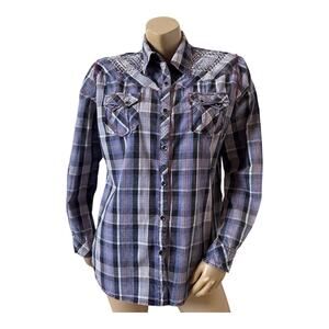Cowgirl Up Plaid Western Snap Shirt Women's XL Rhinestone Yoke